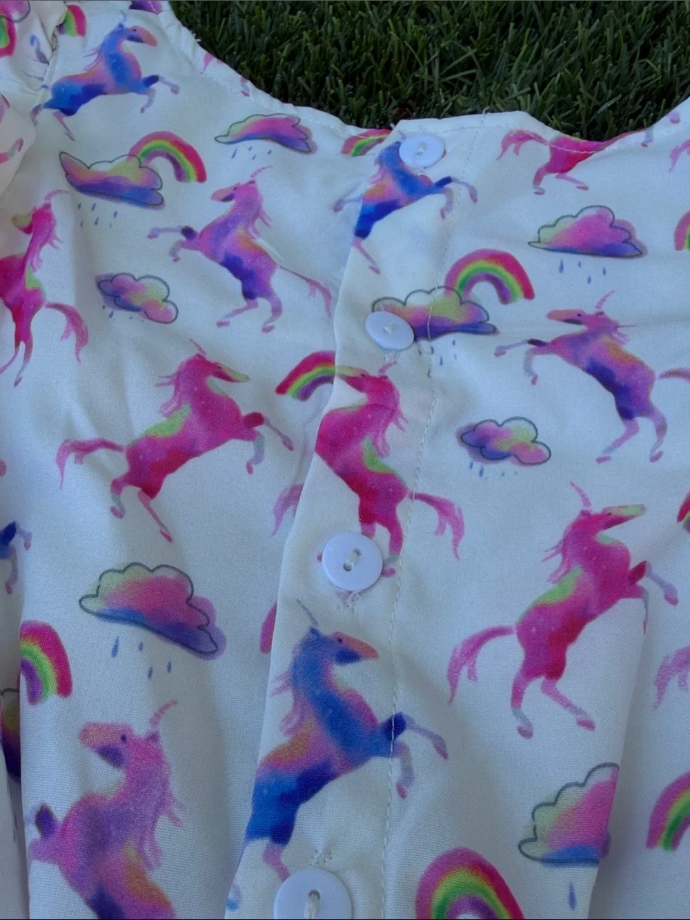 Lola + The Boys White Unicorn & Rainbow Print Dress